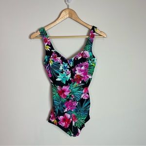 Maxine of Hollywood Floral Ruched One Piece Swimsuit Swim Women Size 12 Vacation